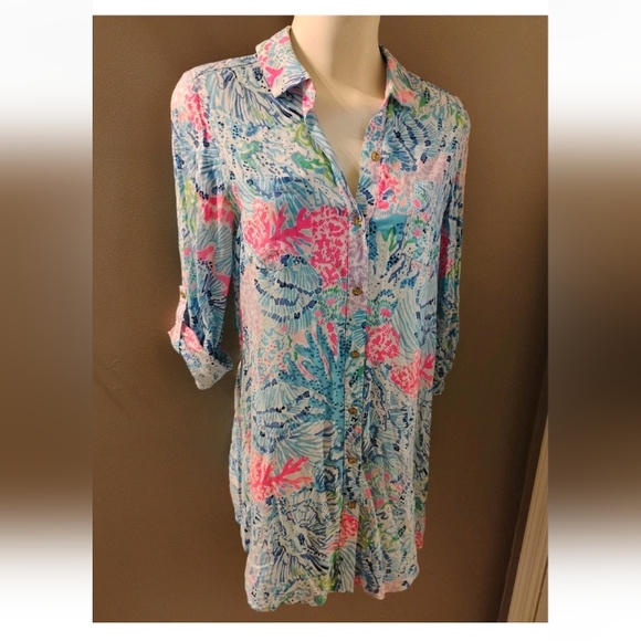 Lilly Pulitzer Other - Lilly Pulitzer Dress Women XXS Natalie Shirt Swim Cover Up Floral Button Roll Up